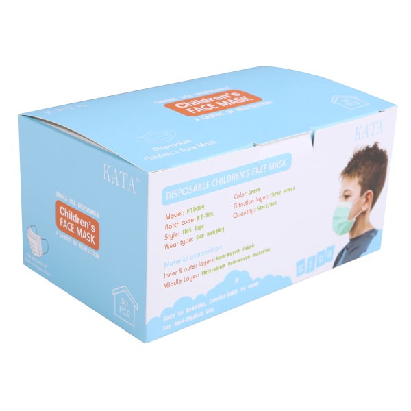 slide 8 of 8, Kata 3-Ply Pleated Disposable Children's Face Masks, One Size, Green, Box Of 50 Masks, 50 ct