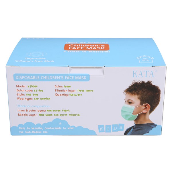 slide 3 of 8, Kata 3-Ply Pleated Disposable Children's Face Masks, One Size, Green, Box Of 50 Masks, 50 ct