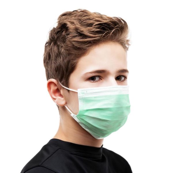 slide 4 of 8, Kata 3-Ply Pleated Disposable Children's Face Masks, One Size, Green, Box Of 50 Masks, 50 ct