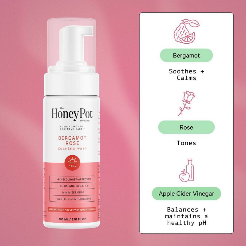 slide 4 of 10, The Honey Pot Company, Bergamot Rose Feminine Foaming Wash - 5.51 fl oz, 5.51 fl oz