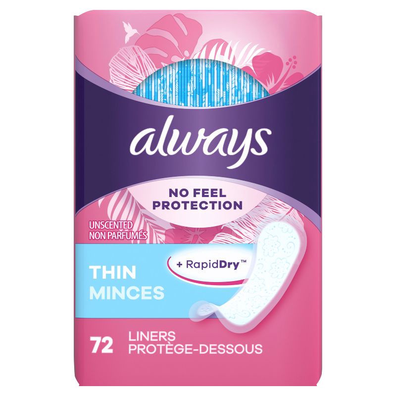 slide 7 of 8, Always Dailies Thin Unscented Panty Liners - Regular - 72ct, 72 ct