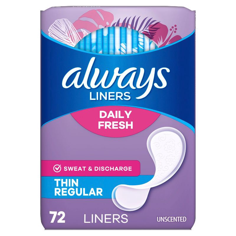 slide 10 of 10, Always Dailies Thin Unscented Panty Liners - Regular - 72ct, 72 ct