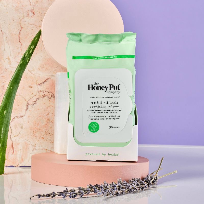 slide 3 of 8, The Honey Pot Company, Anti-Itch Soothing Wipes with 1% Pramoxine Hydrochloride - 30ct, 30 ct
