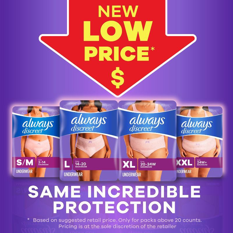 slide 13 of 13, Always Discreet Adult Postpartum Incontinence Underwear for Women - Maximum Protection - Large - 38ct, 38 ct