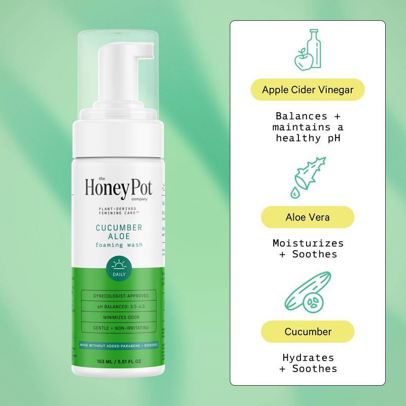 slide 4 of 8, The Honey Pot Company, Cucumber Aloe Feminine Foaming Wash - 5.51 fl oz, 5.51 fl oz