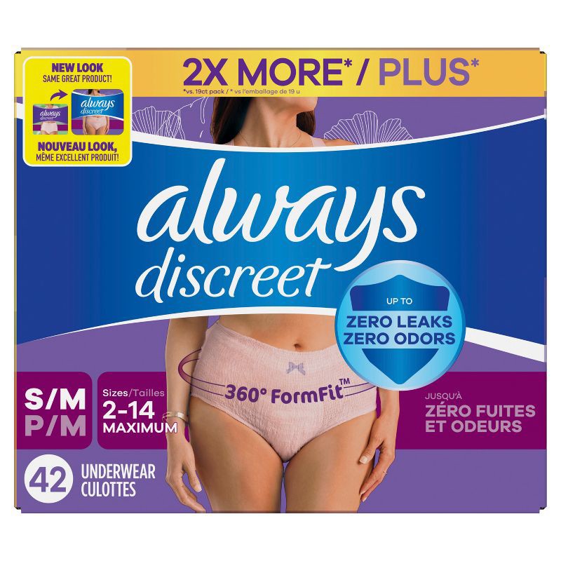 slide 2 of 11, Always Discreet Adult Postpartum Incontinence Underwear for Women - Maximum Protection - S/M - 42ct, 42 ct