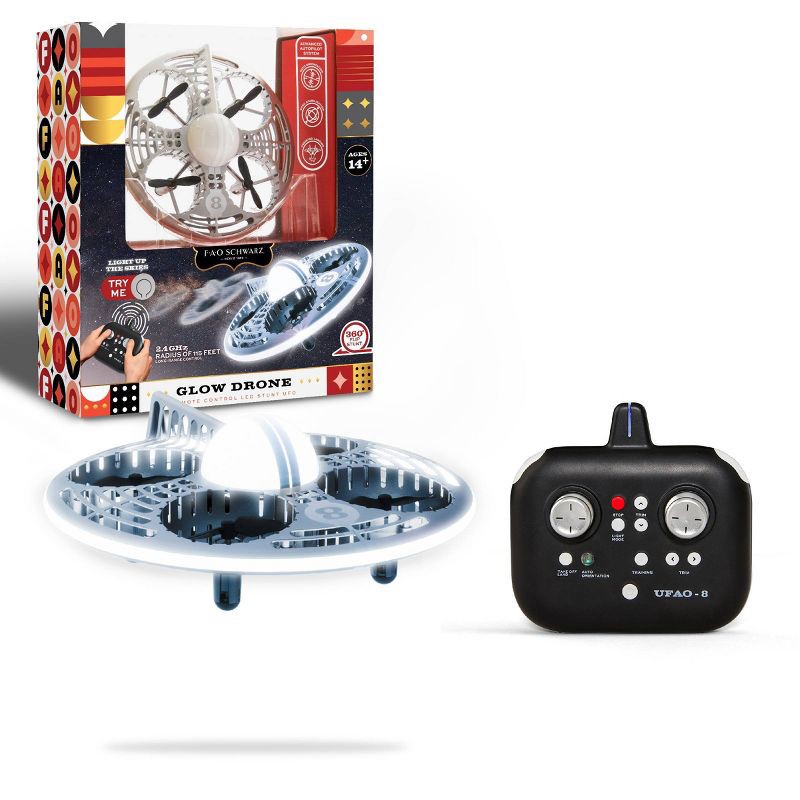 slide 1 of 5, FAO Schwarz Glow Drone LED Stunt UFO: Remote Control Rechargeable Beginner Starter With 150m Range, 1 ct