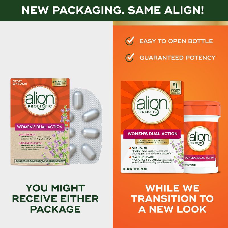 slide 2 of 9, Align Women's Dual Action Daily Probiotic Supplement - Capsules - 28ct, 28 ct