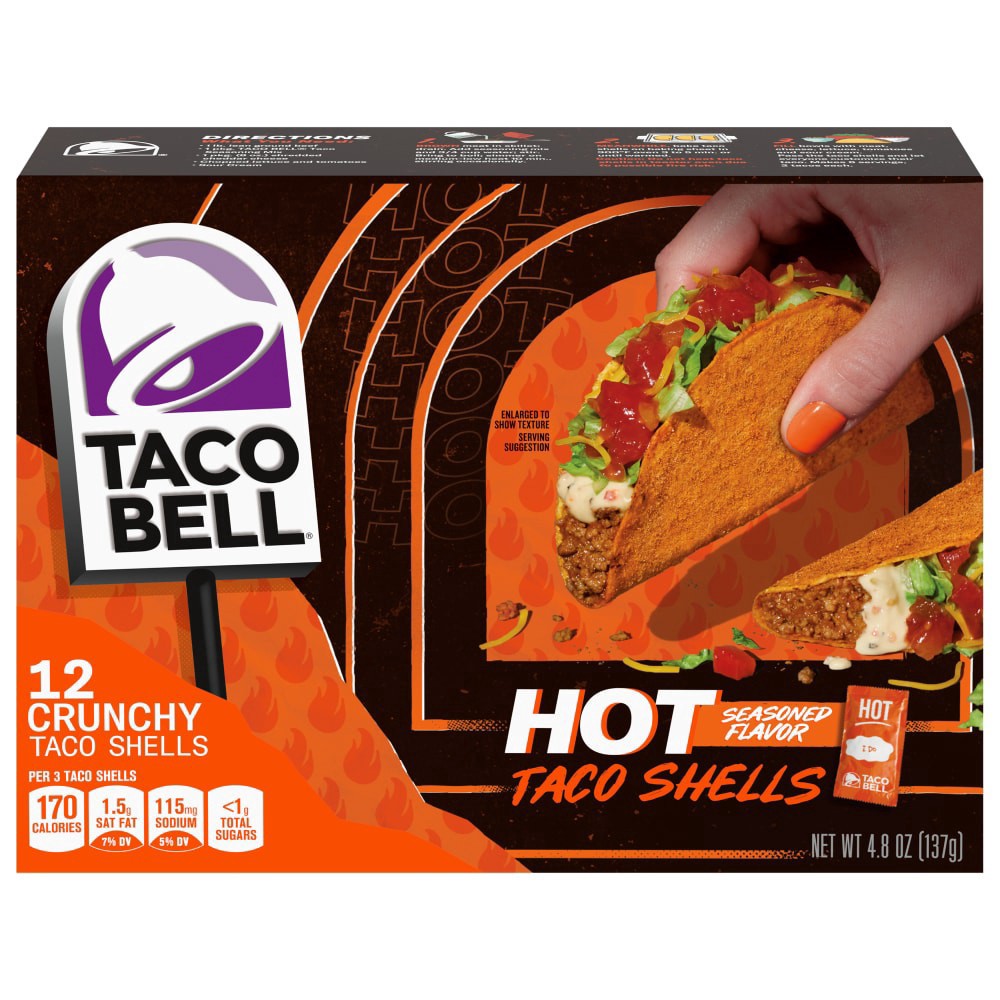 slide 2 of 3, Taco Bell Hot Seasoned Flavor Crunchy Taco Shells, 12 ct, 4.8 oz Box, 12 ct