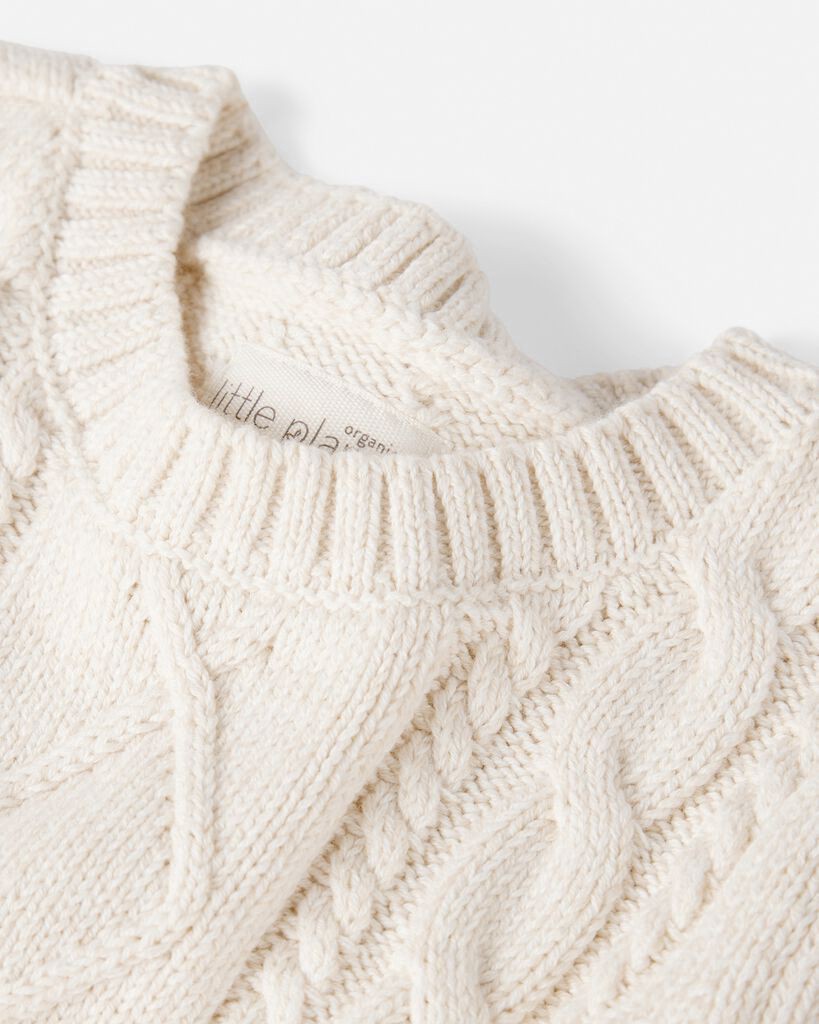 slide 2 of 3, Littleplanet Baby Organic Cotton Cable Knit Sweater Whitecap Cream NB, 1 ct