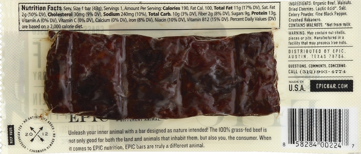 slide 6 of 6, Epic Beef Habanero & Cherry Bar, 1.5 oz