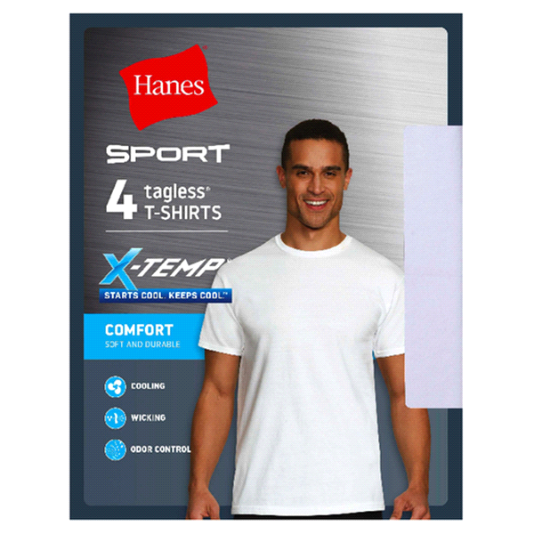 slide 1 of 1, Hanes Men's FreshIQ X-Temp Crewneck Undershirt, 4 ct