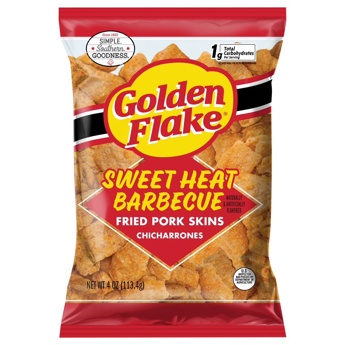 slide 1 of 13, Golden Flake 4 oz Golden Flake Sweet Heat Pork Rind, 4 oz