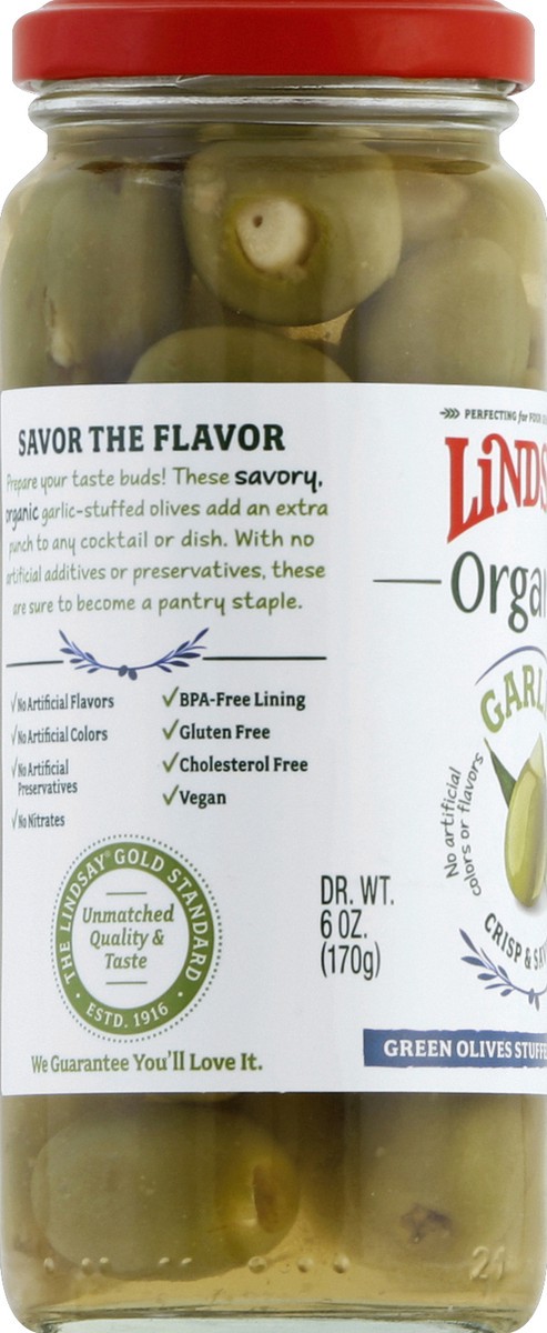 slide 3 of 7, Lindsay Organic Garlic Green Olives 6 oz, 