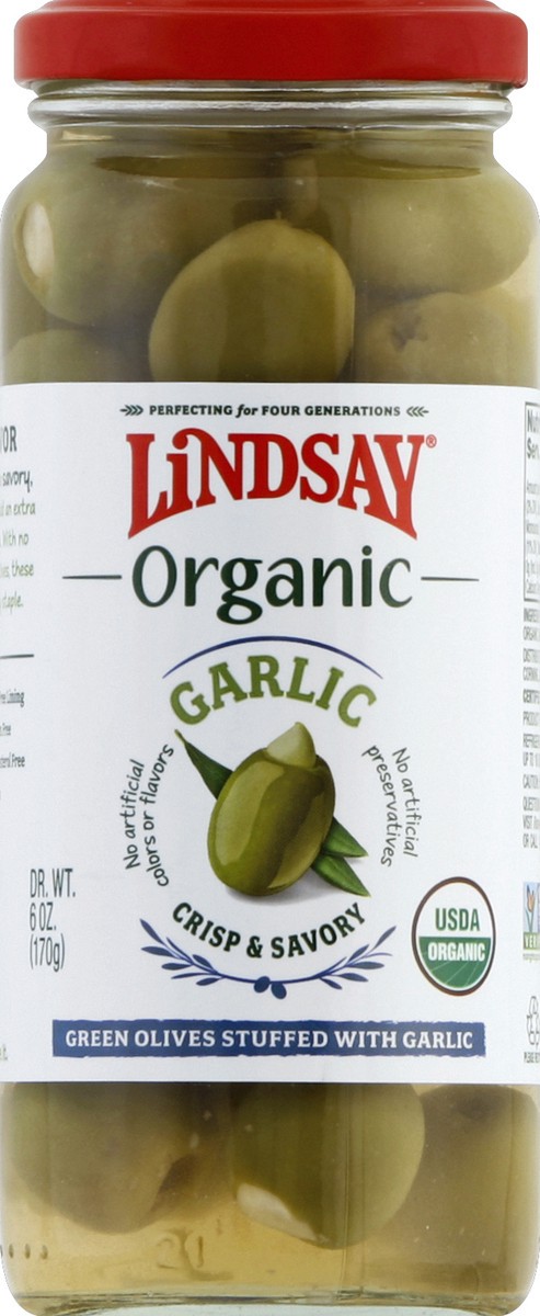 slide 5 of 7, Lindsay Organic Garlic Green Olives 6 oz, 