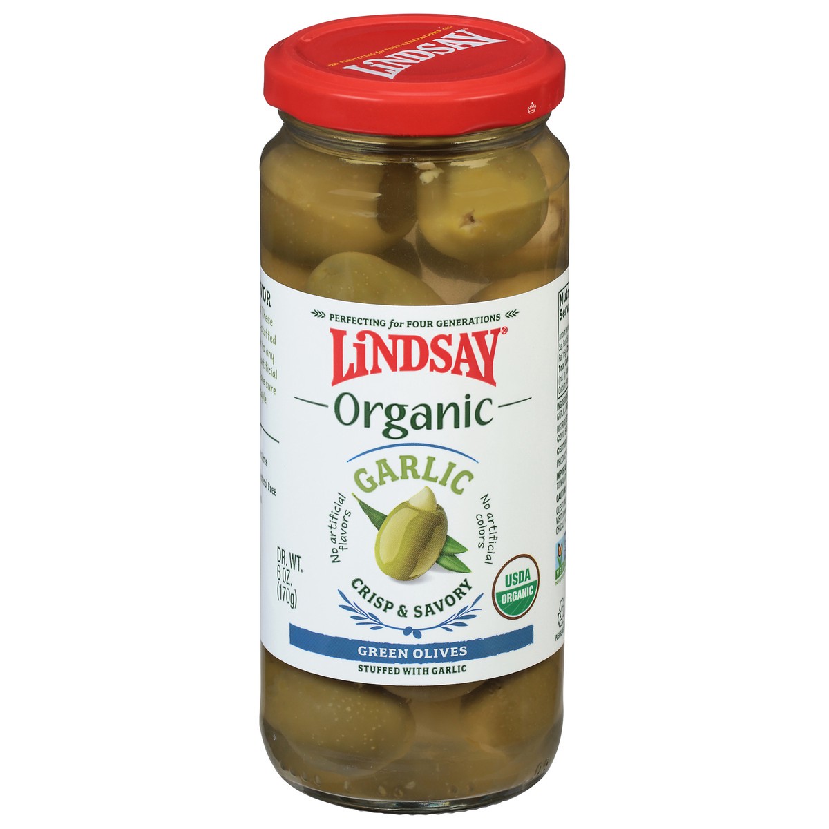 slide 1 of 7, Lindsay Organic Garlic Green Olives 6 oz, 