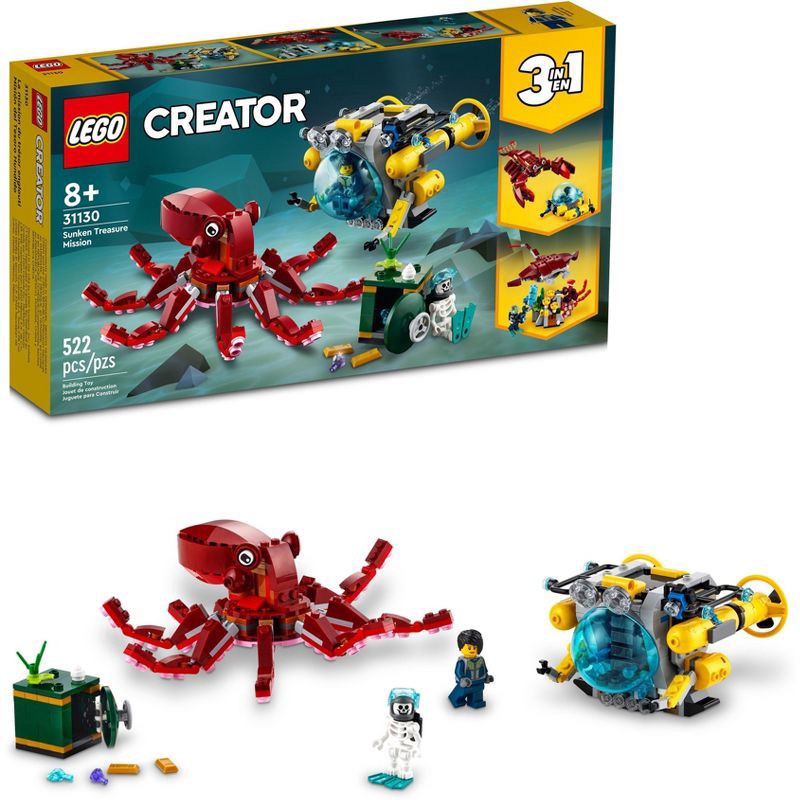 slide 1 of 5, LEGO Creator 3 in 1 Sunken Treasure Mission Octopus Set 31130, 1 ct