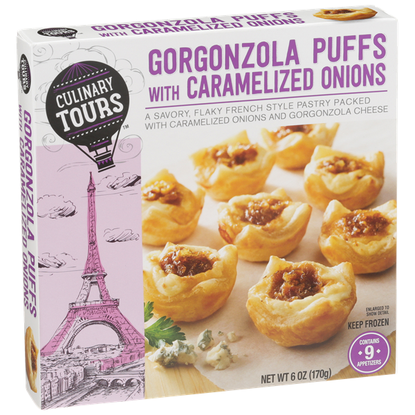 slide 1 of 2, Culinary Tours Gorgonzola Puffs With Caramelized Onions, 6 oz