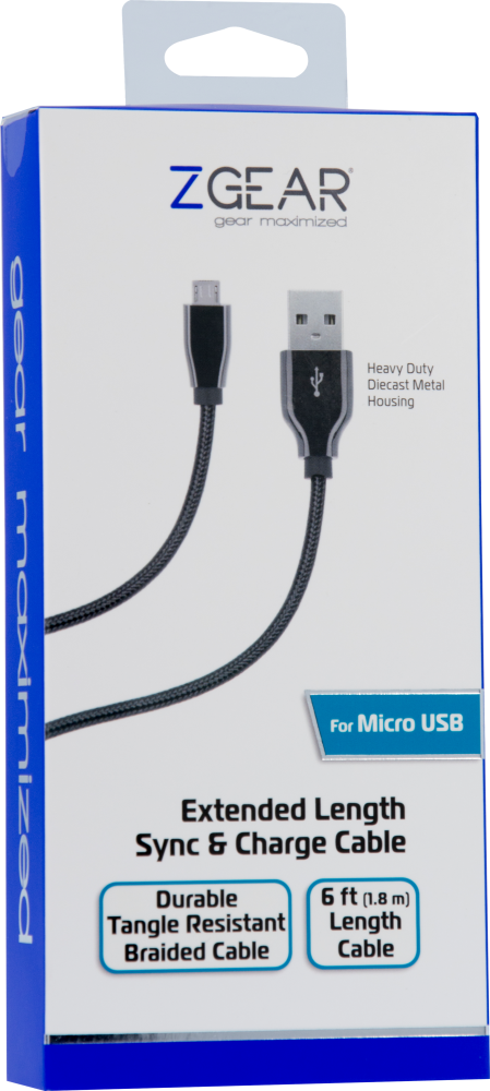 slide 1 of 1, Zgear Braided Micro Usb Cable - Black, 6 ft