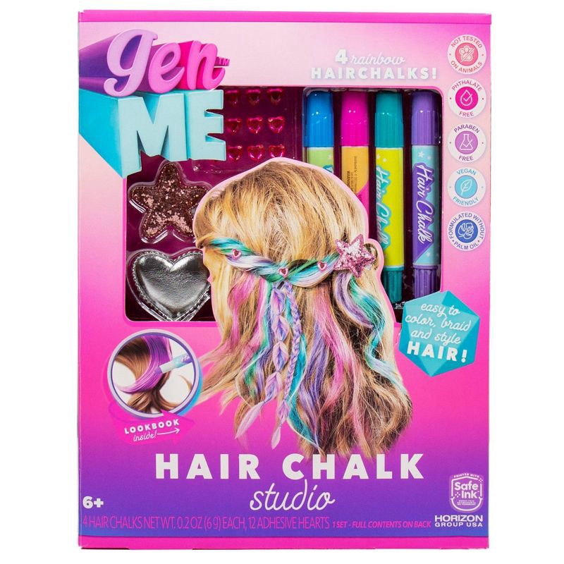 slide 1 of 5, GenMe Rainbow Hair Chalk Studio: Styling Set with Gemstones & Fashion Clip for All Hair Types, 1 ct