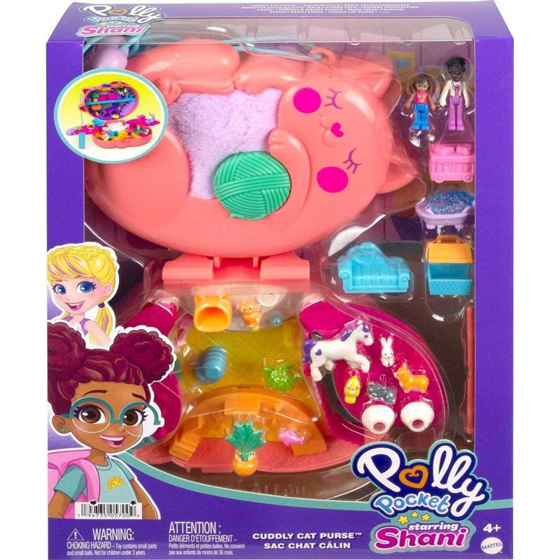 slide 6 of 6, Polly Pocket Starring Shani Cuddly Cat Purse Compact Playset, 1 ct