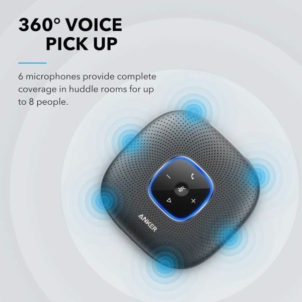 slide 4 of 6, Anker Powerconf Bluetooth Speakerphone With 6 Microphones, Enhanced Voice Pickup, 24 Hour Call Time, Bluetooth 5, Usb C Connection, Compatible With Leading Platforms, Poweriq Technology - Usb - Microphone - Battery - Desktop, 1 ct