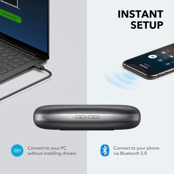 slide 2 of 6, Anker Powerconf Bluetooth Speakerphone With 6 Microphones, Enhanced Voice Pickup, 24 Hour Call Time, Bluetooth 5, Usb C Connection, Compatible With Leading Platforms, Poweriq Technology - Usb - Microphone - Battery - Desktop, 1 ct