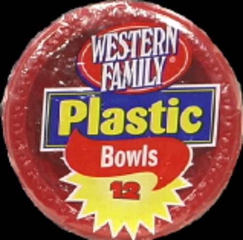 slide 1 of 1, Western Family Bi Color Plastic Bowls, 12 ct