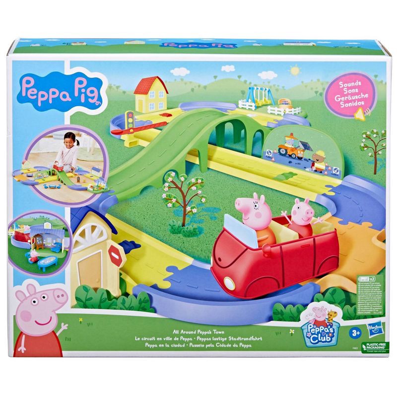 slide 2 of 9, Peppa Pig All Around Peppa's Town Set with Adjustable Track, 1 ct