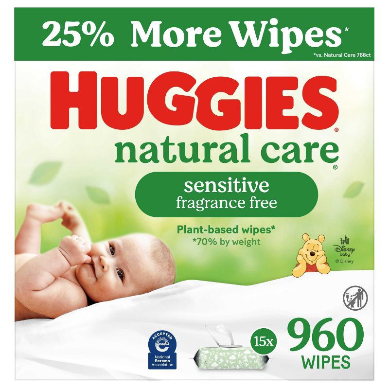 slide 1 of 10, Huggies Natural Care Sensitive Unscented Baby Wipes- 15 pack (960ct total wipes), 15 ct, 960 ct