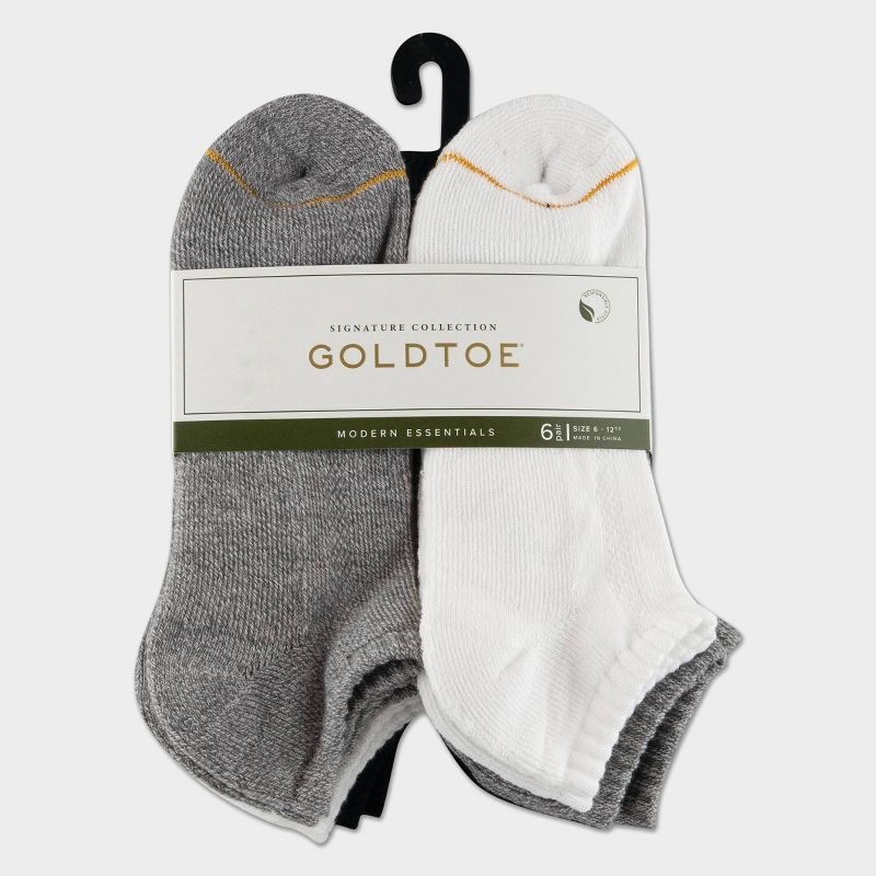 slide 5 of 5, GOLDTOE Signature Collection Signature Gold by GOLDTOE Men's Modern Essential No Show Socks 6pk - Light Gray/White 6-12.5, 6 ct