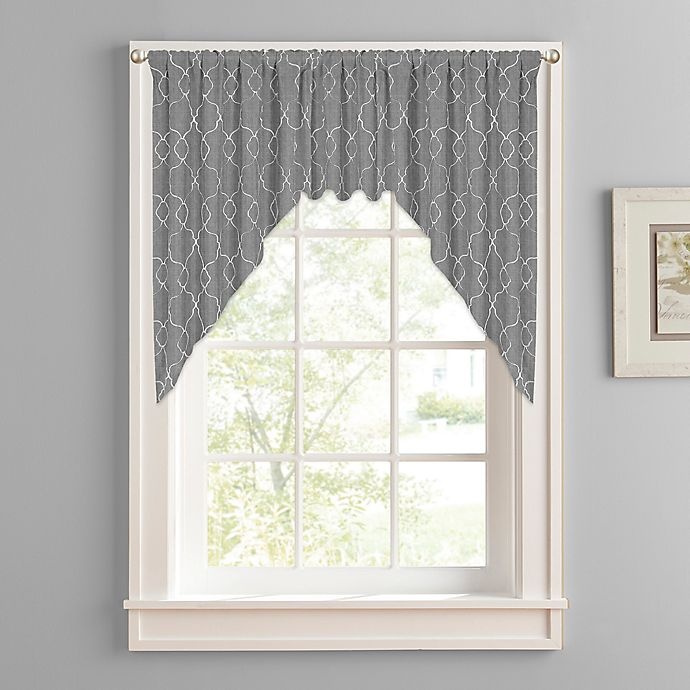 slide 1 of 3, Colordrift Mandy Rod Pocket Kitchen Window Swag Pair - Charcoal, 1 ct