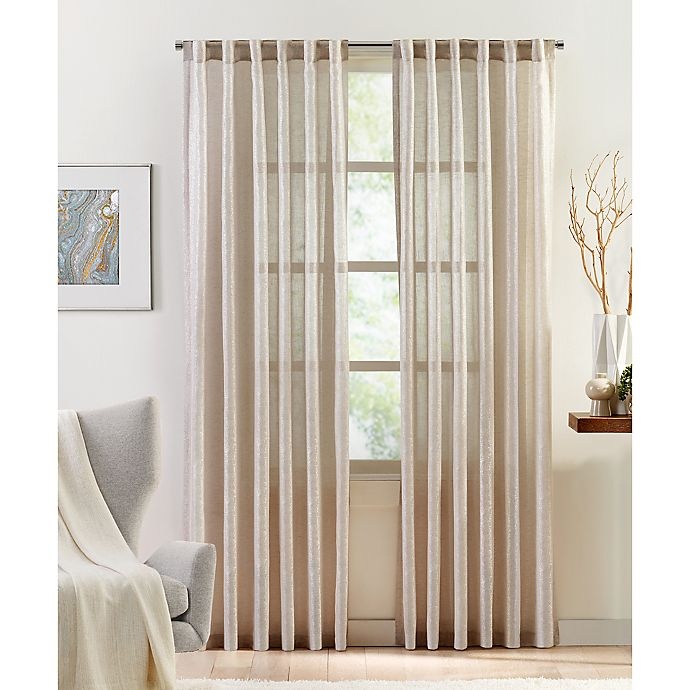 slide 1 of 2, Colordrift Metallic Luxe Rod Pocket/Back Tab Light Filtering Window Curtain Panel - Beige, 108 in