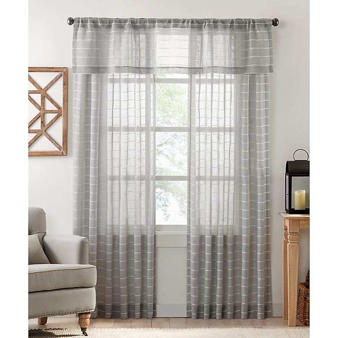 slide 2 of 3, Colordrift Inez Stripe Rod Pocket/Back Tab Sheer Window Curtain Panel - Grey, 63 in