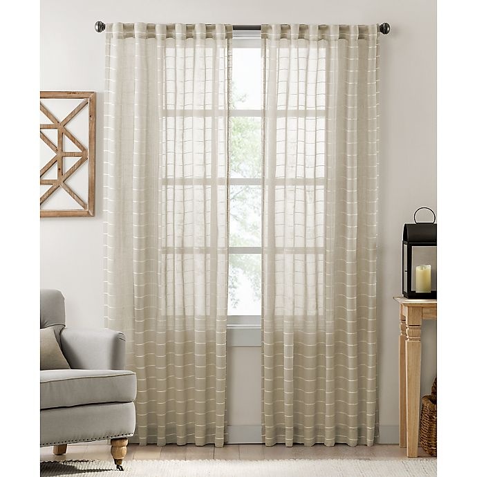 slide 2 of 3, Colordrift Inez Stripe Rod Pocket/Back Tab Sheer Window Curtain Panel - Natural, 84 in