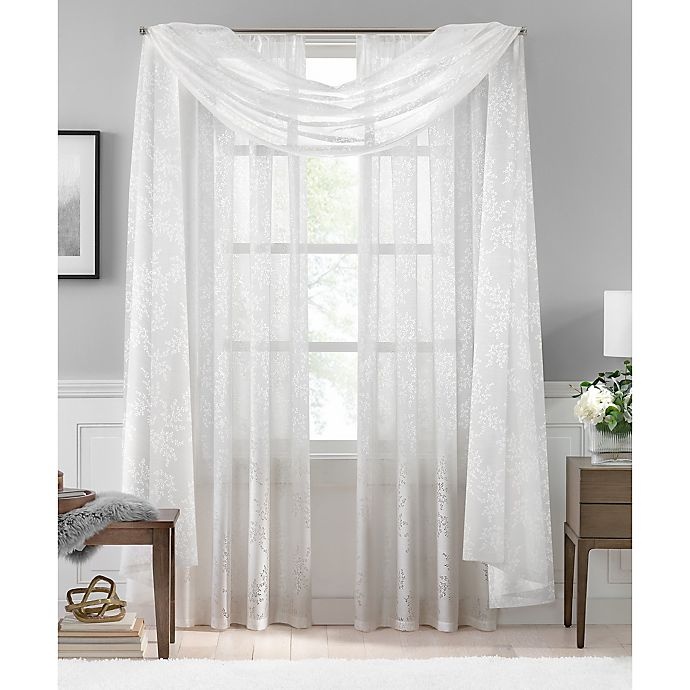 slide 2 of 3, Colordrift Botanical Burnout Sheer Rod Pocket Window Curtain Panel - White, 63 in