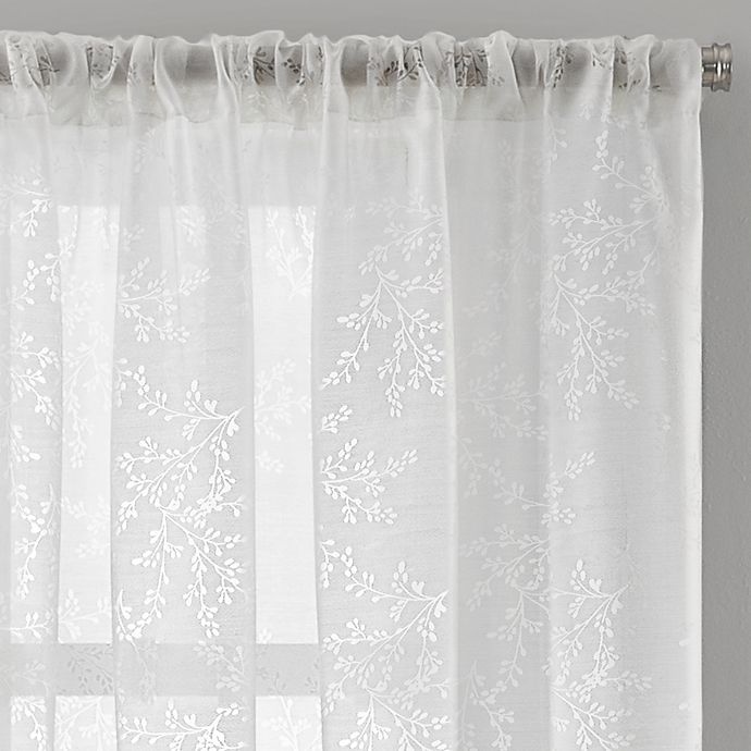 slide 3 of 3, Colordrift Botanical Burnout Sheer Rod Pocket Window Curtain Panel - White, 63 in