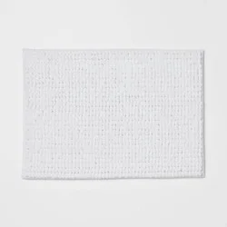 17"x24" Chunky Chenille Cushion Foam Bath Rug White - Room Essentials™: Heavyweight, Non-Skid, Machine Made, Tufted