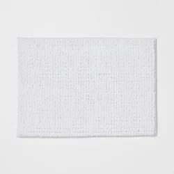 17"x24" Chunky Chenille Cushion Foam Bath Rug White - Room Essentials™: Heavyweight, Non-Skid, Machine Made, Tufted