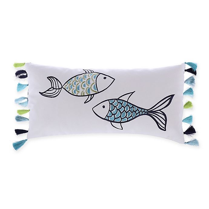 slide 1 of 1, Levtex Home Embroidered Fish with Tassels Oblong Throw Pillow - Blue/White, 1 ct