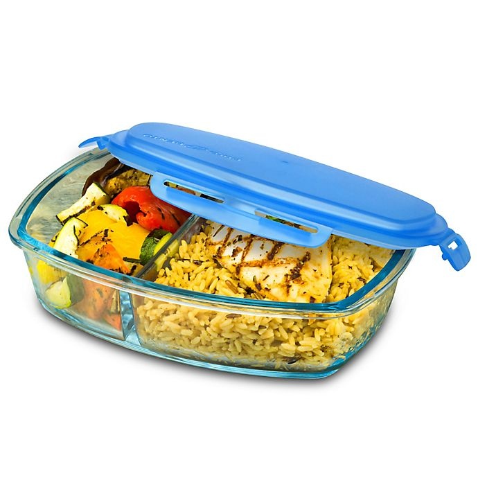 slide 4 of 5, Smart Planet Pure Glass Oval Bento Box - Blue, 54 oz