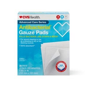 slide 1 of 1, CVS Health Sterile Antibacterial Gauze Pads, 4 In X 4 In, 20 Ct, 1 ct
