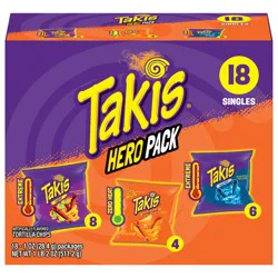 Takis Extreme/Zero Heat Fuego/Intense Nacho/Blue Heat Tortilla Chips Hero Pack 18 - 1 oz Packages