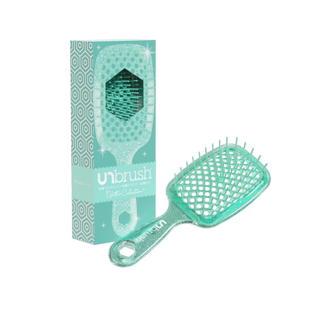 slide 2 of 2, Unbrush Turquoise Glitter Collection Hair Brush 1 Each, 1 ct