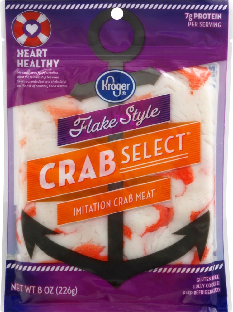 slide 1 of 1, Kroger Crab Select Flake Style Imitation Crab Meat, 8 oz