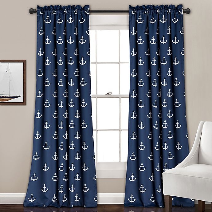 slide 1 of 1, Lush Décor Anchor Room Darkening Window Curtain Panel Pair - Navy (Single), 84 in