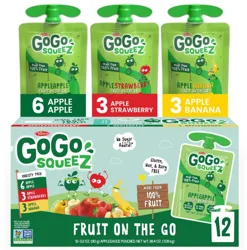 GoGo squeeZ Applesauce and Fruit Puree Apple Apple, Apple Strawberry, Apple Banana Snack Pouches