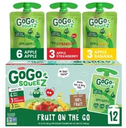 GoGo squeeZ Applesauce and Fruit Puree Apple Apple, Apple Strawberry, Apple Banana Snack Pouches