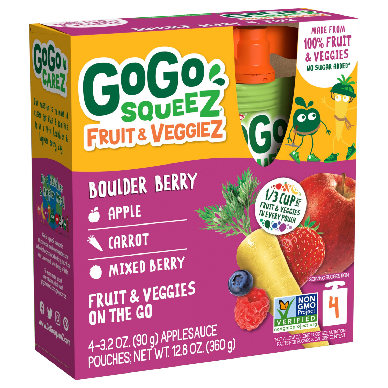 slide 2 of 2, Gogo Squeez F&V Apple Carrot Mixed Berry, 12.8 oz