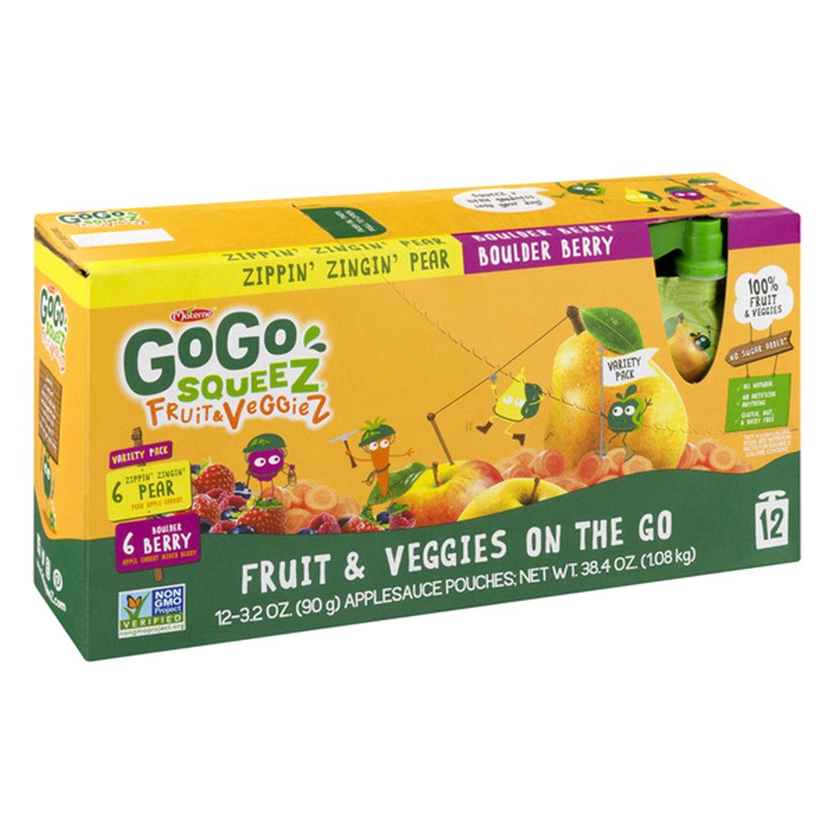 slide 4 of 7, GoGo squeeZ Fruit & VeggieZ Mixed Berry/Pear Applesauce and Fruit Puree Pouches, 3.2 oz (12 Pack), 12 ct